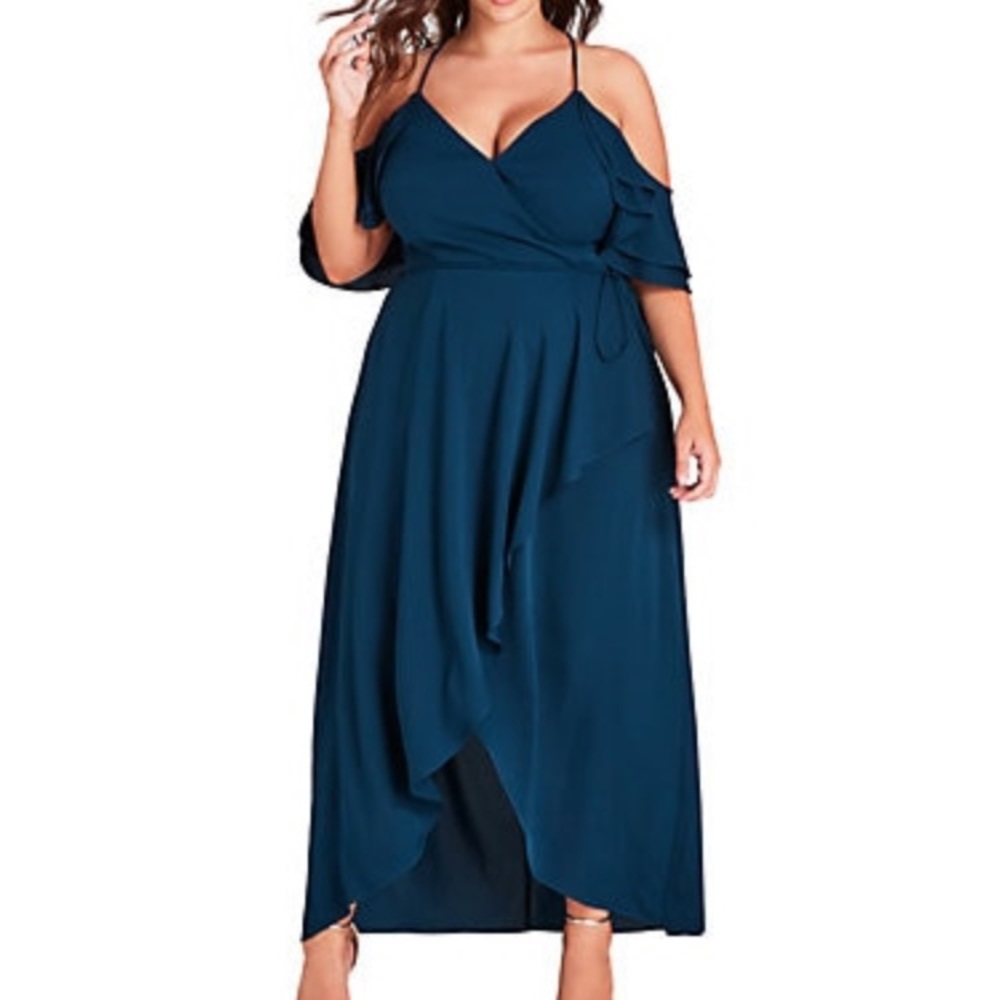 Plus size cold shoulder high low dress